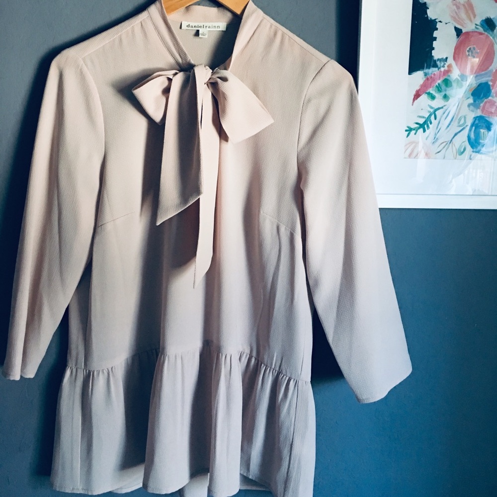 Blush bow tie blouse